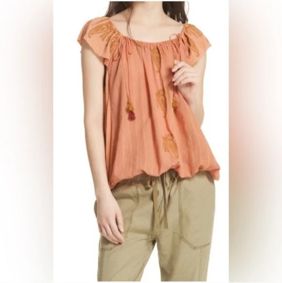 Free People Pukka Tassel Orange Top. - Picture 1 of 8